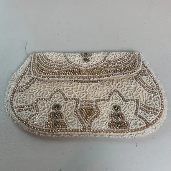 VTG Art Deco Handmade Geometric Design Snap Closure Beaded Clutch Purse - Picture 3 of 7